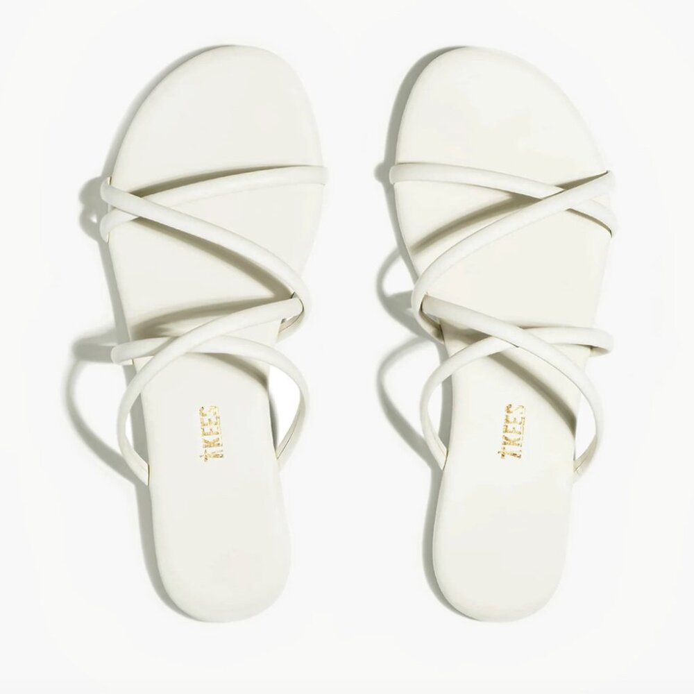 TKEES White Strappy Slide Sandals